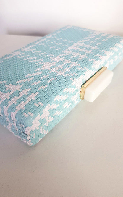 Woven Box Clutch with Long Strap Detail
