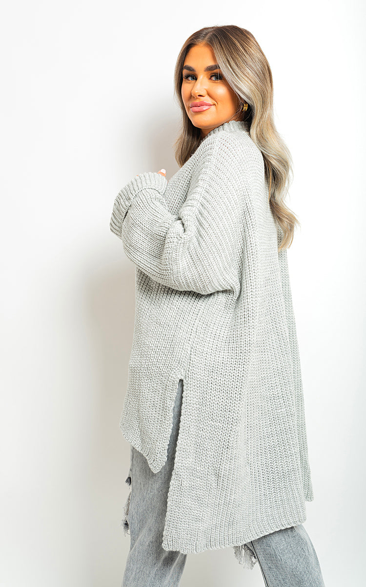 High Neck Oversized Long Sleeve Knitted Jumper