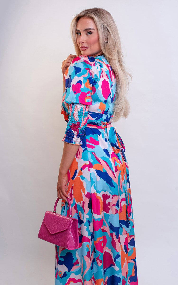 Wrap Front Printed Midi Dress-3