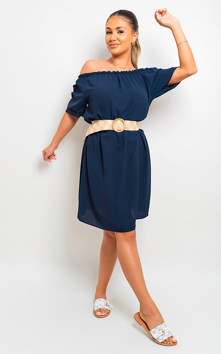 Off Shoulder Belted Mini Dress-12