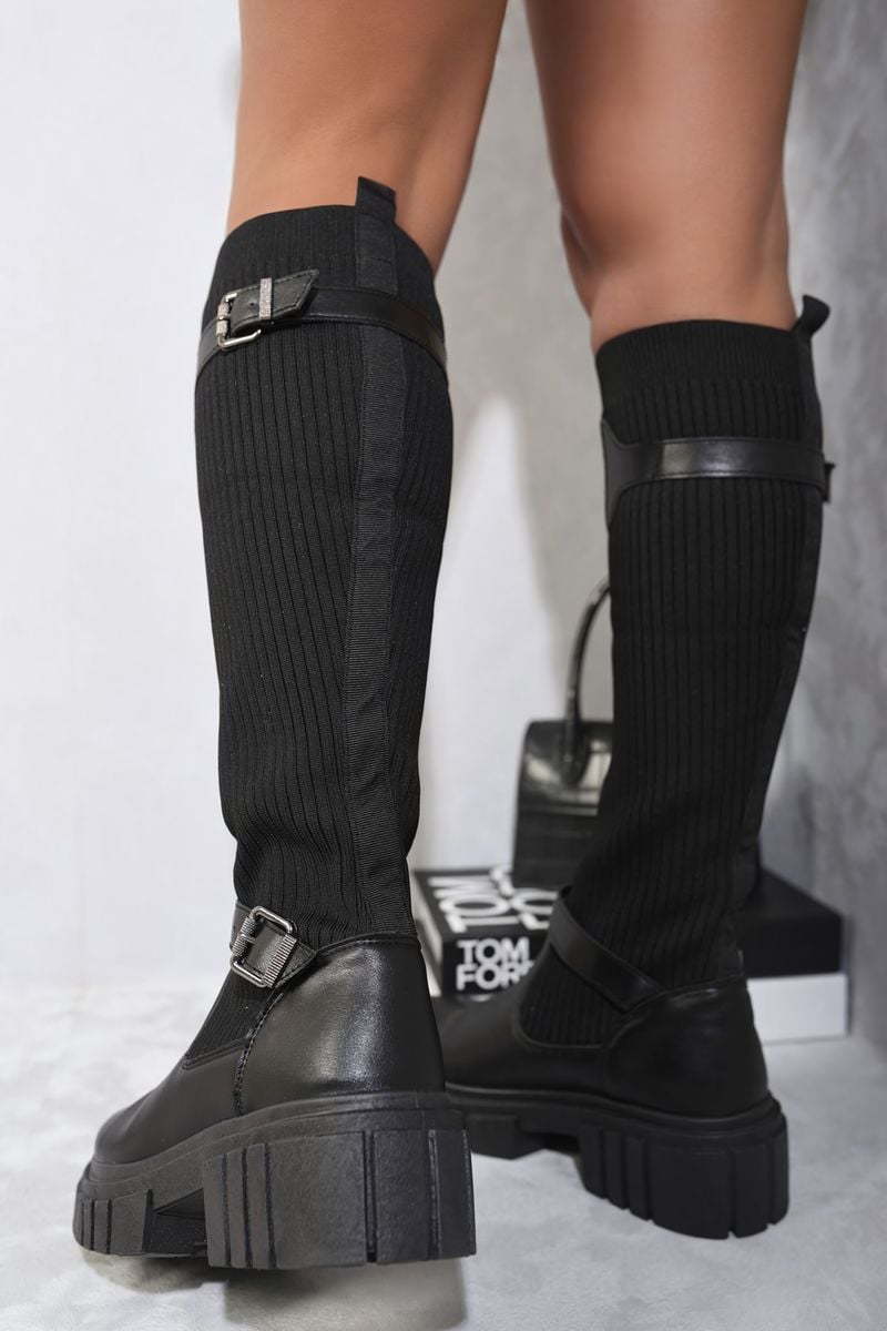 Stretch Knee High Chunky Sock Boots