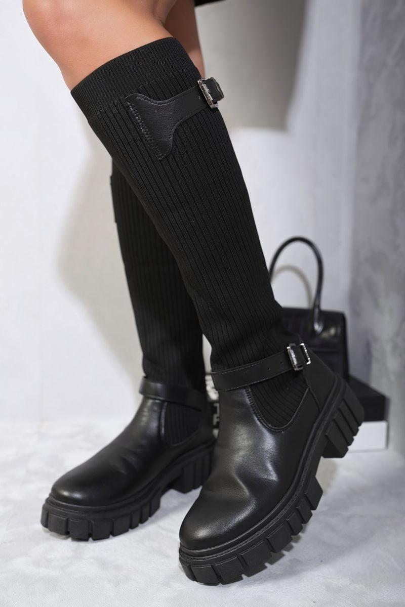 Stretch Knee High Chunky Sock Boots