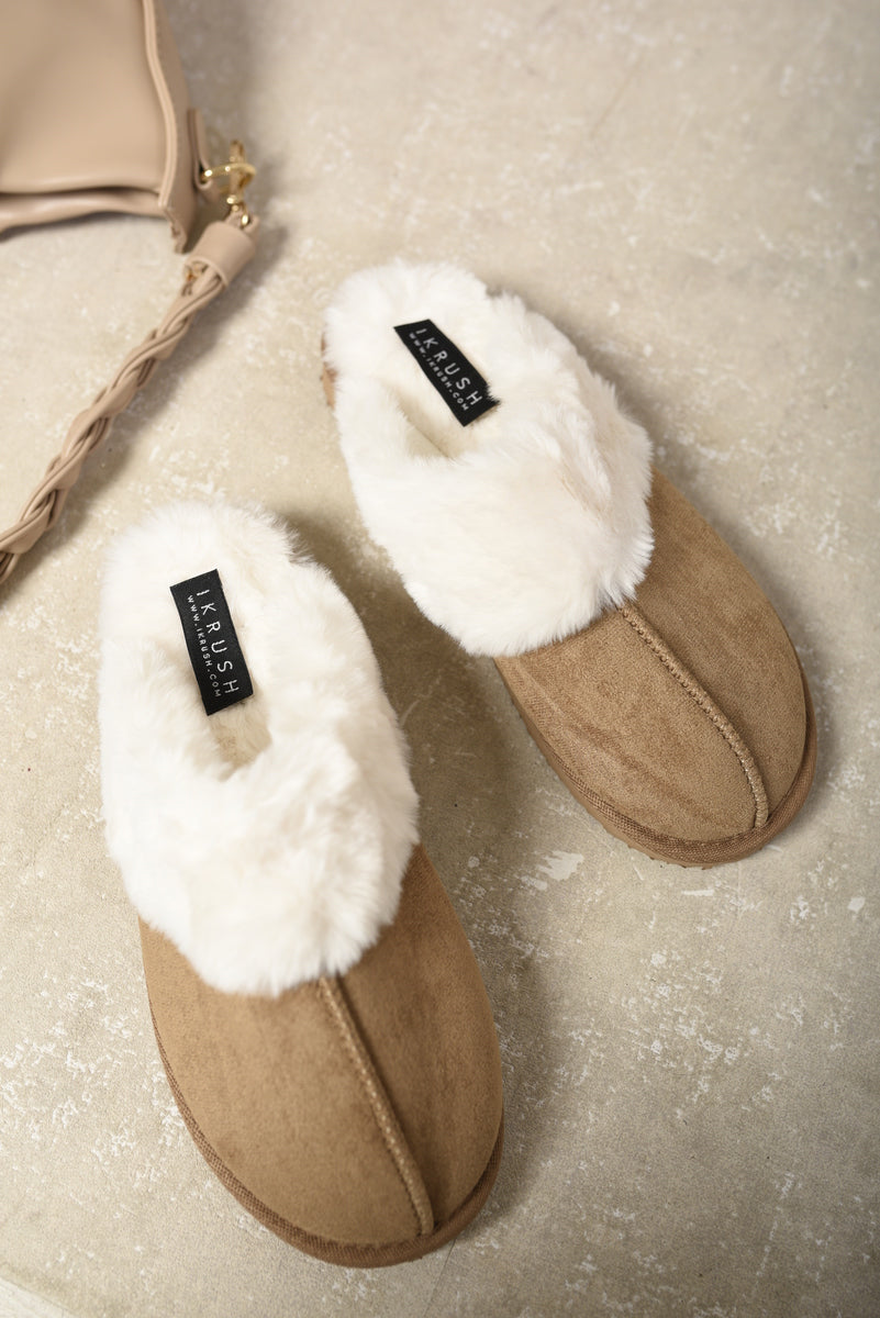 Fuzzy Faux Fur Lined Slip-On Slippers