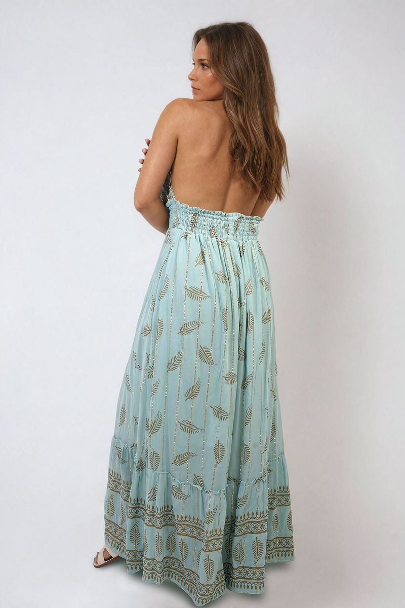 Dazzling Leaf Print Spaghetti Strap Maxi Dress-1