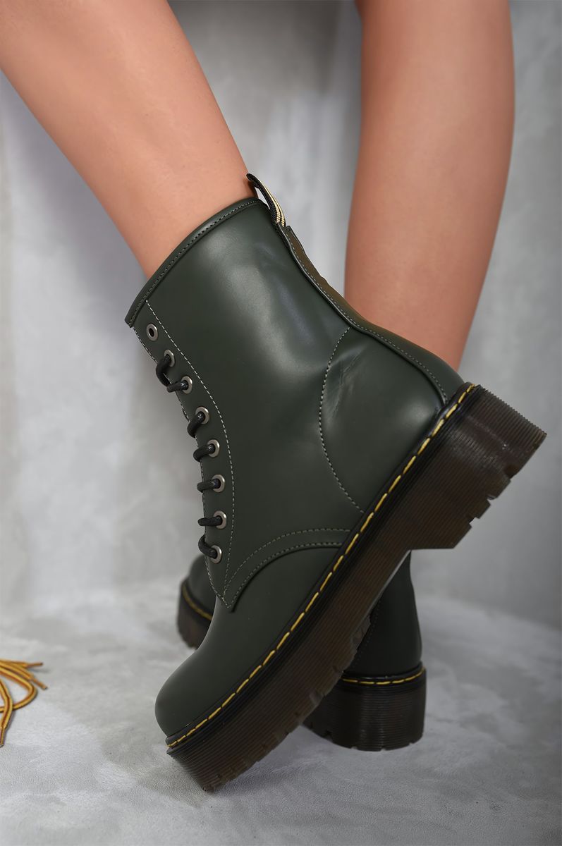 Combat Lace Up Side Zip Platform Chunky Boots