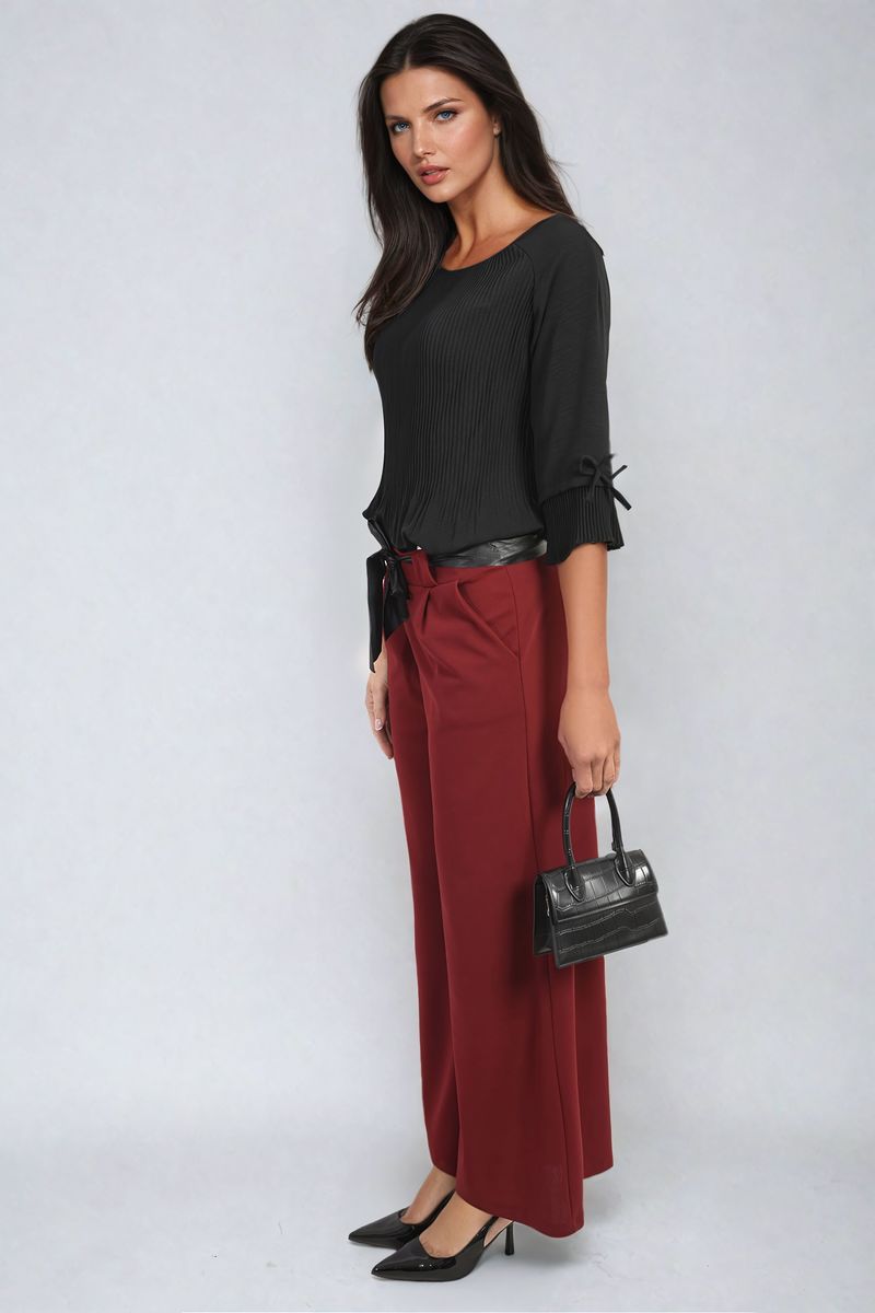 Belted High Waist Wide Leg Trouser