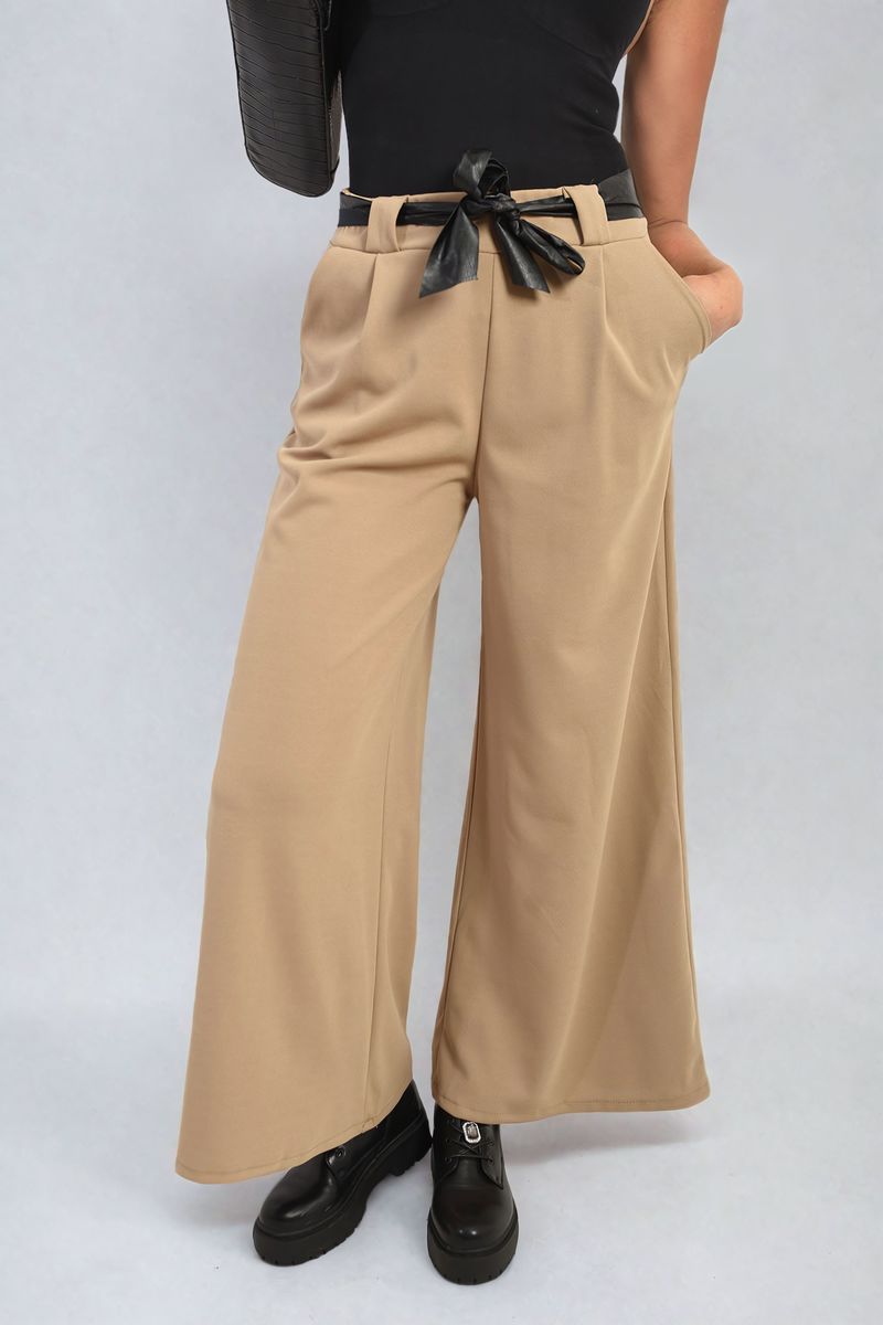 Belted High Waist Wide Leg Trouser