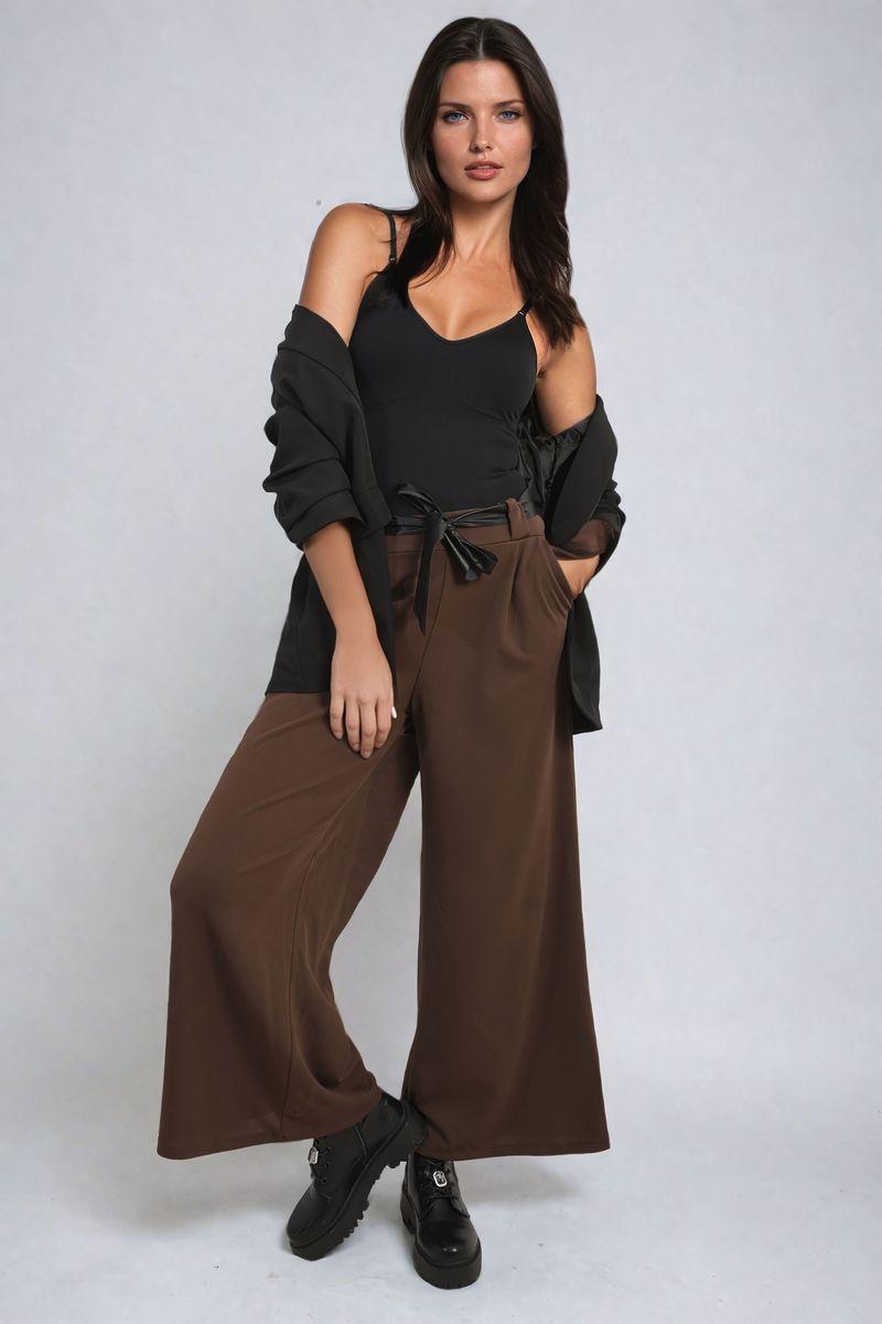 Belted High Waist Wide Leg Trouser