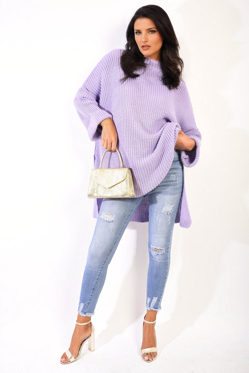 High Neck Oversized Long Sleeve Knitted Jumper