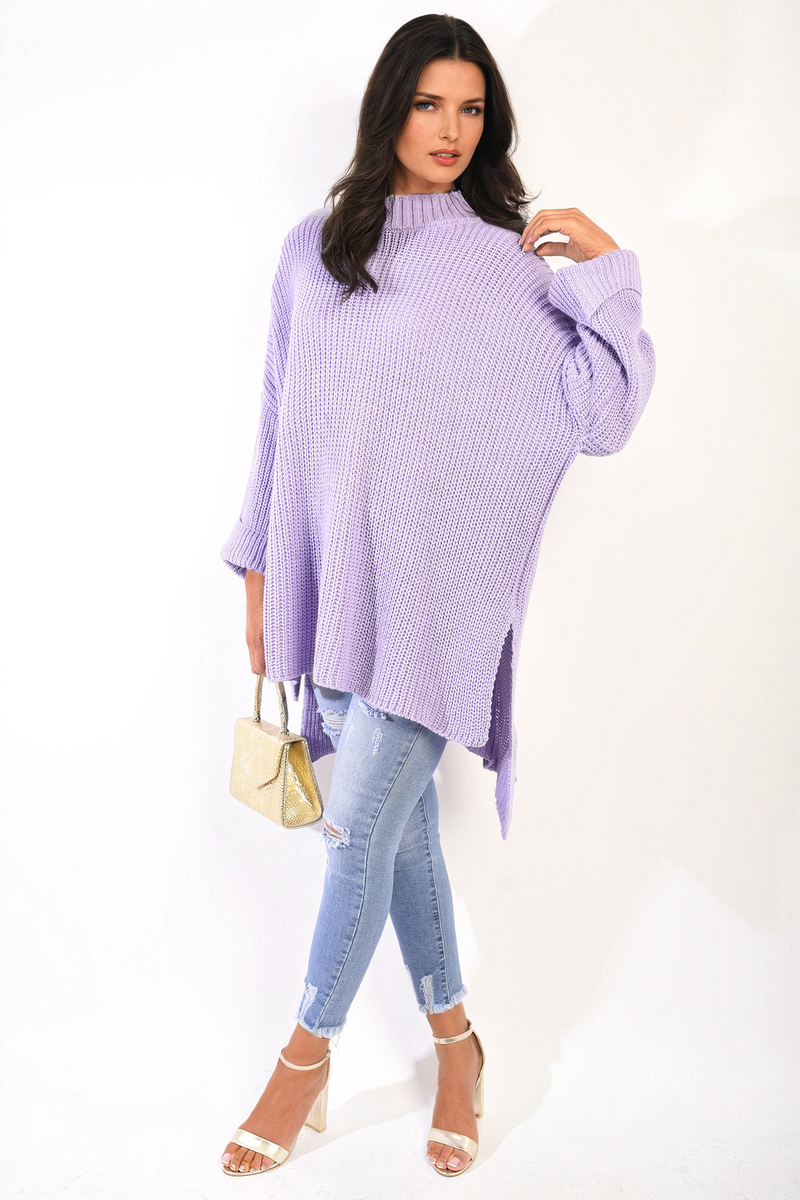 High Neck Oversized Long Sleeve Knitted Jumper