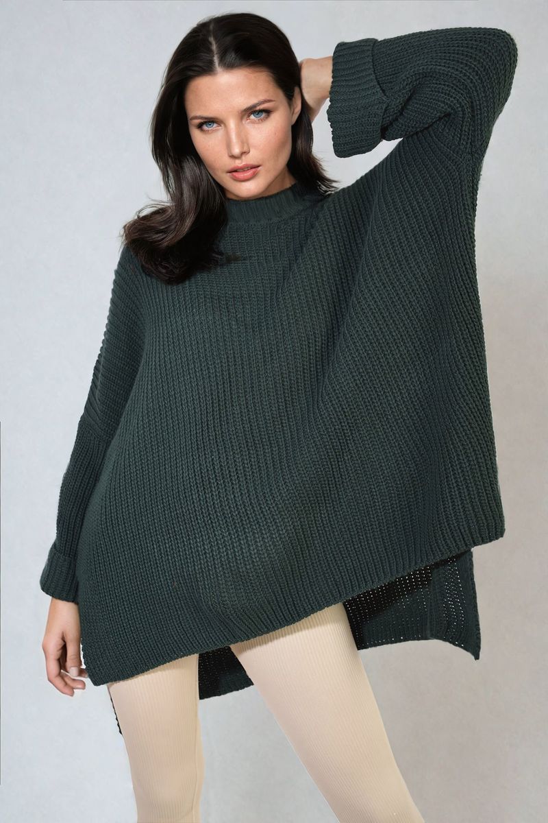 High Neck Oversized Long Sleeve Knitted Jumper