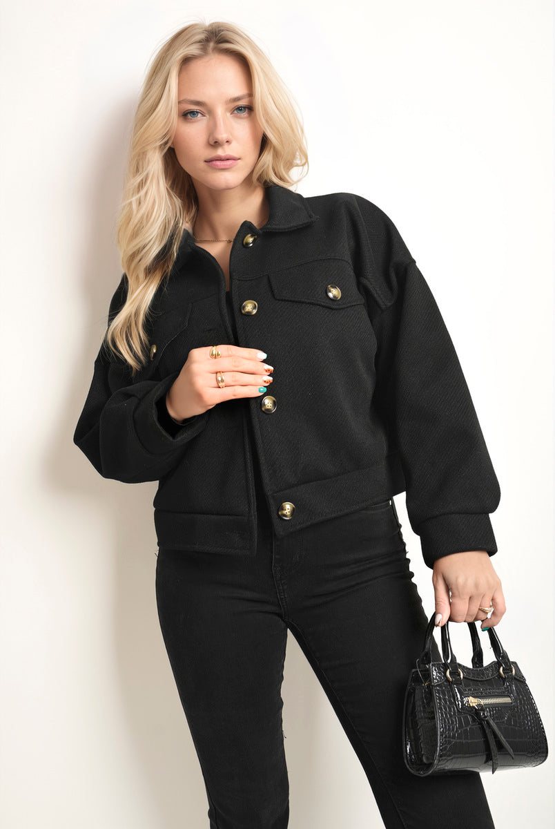 Flap Pocket Long Sleeve Crop Jacket-2