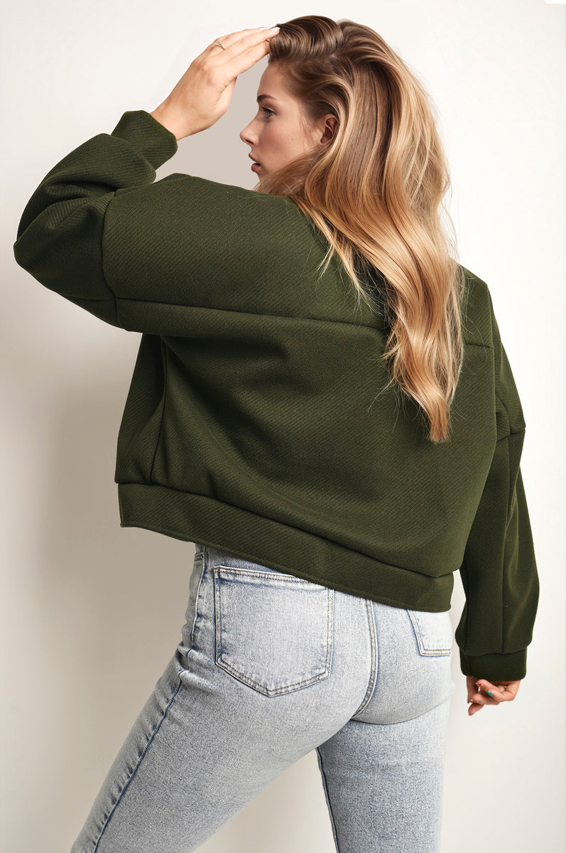 Flap Pocket Long Sleeve Crop Jacket-4