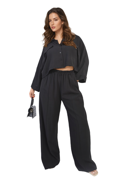 Oversized Long Sleeve Crop Top & Wide Leg Trouser Co-ord Set