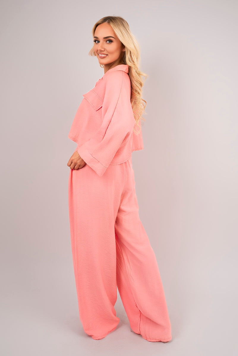 Oversized Long Sleeve Crop Top & Wide Leg Trouser Co-ord Set