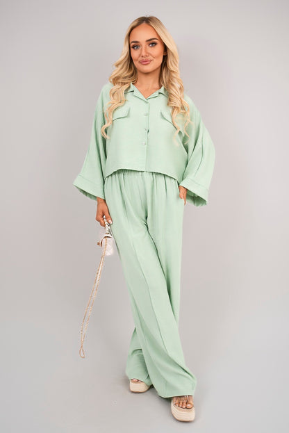 Oversized Long Sleeve Crop Top & Wide Leg Trouser Co-ord Set