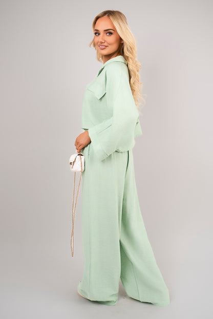 Oversized Long Sleeve Crop Top & Wide Leg Trouser Co-ord Set