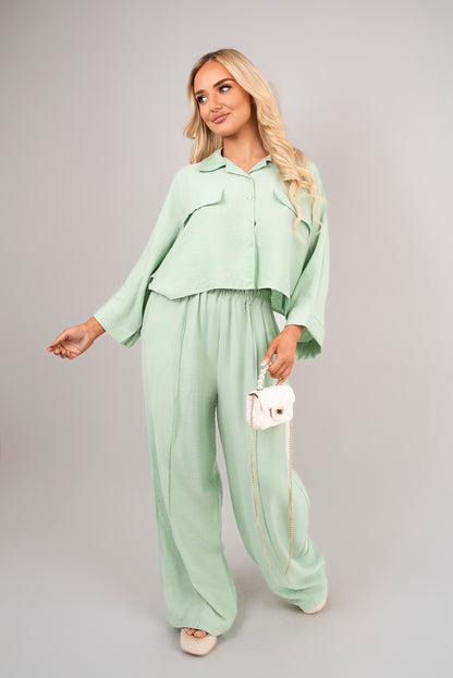 Oversized Long Sleeve Crop Top & Wide Leg Trouser Co-ord Set
