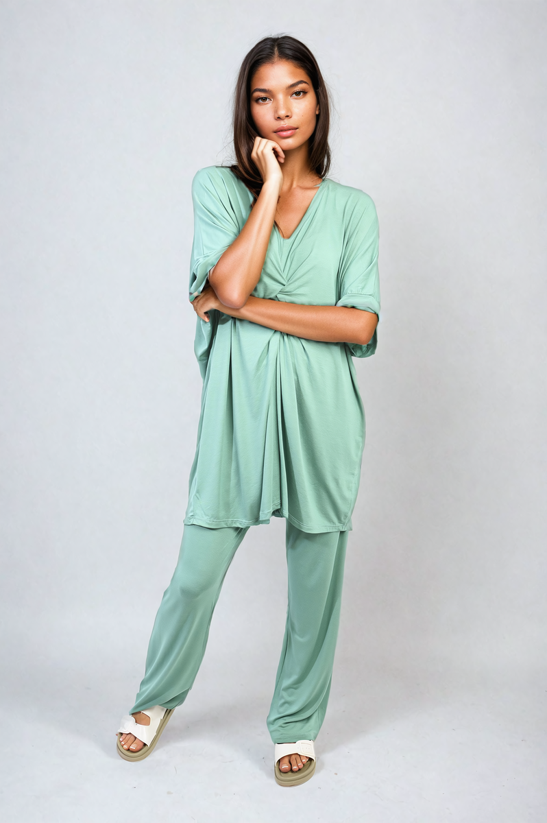 Twist Front Plunge Neckline Top and Trouser Co-ord Set-9