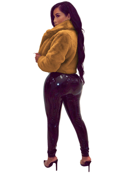 Women’s Faux Leather Lapel Short Jacket – Chic Cropped Biker Style