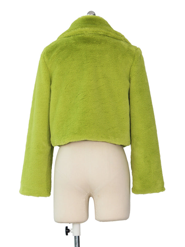 Women’s Faux Leather Lapel Short Jacket – Chic Cropped Biker Style