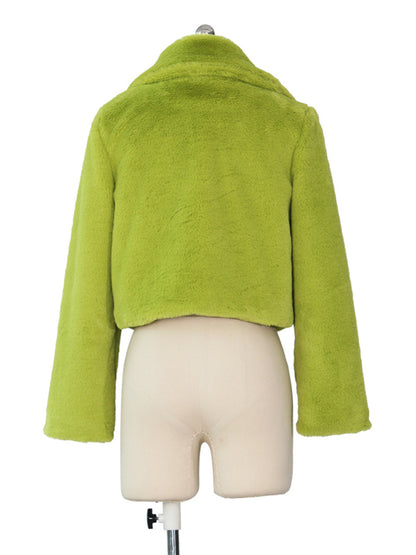 Women’s Faux Leather Lapel Short Jacket – Chic Cropped Biker Style