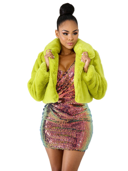 Women’s Faux Leather Lapel Short Jacket – Chic Cropped Biker Style