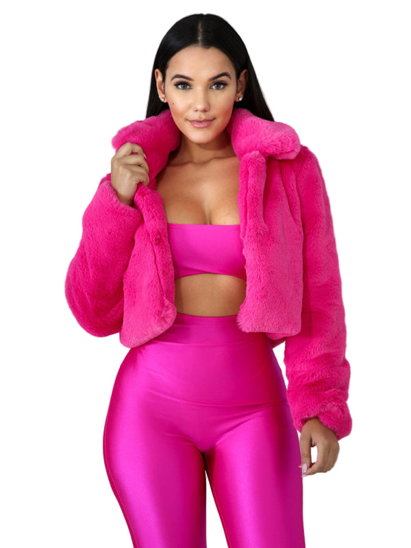 Women’s Faux Leather Lapel Short Jacket – Chic Cropped Biker Style