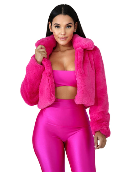 Women’s Faux Leather Lapel Short Jacket – Chic Cropped Biker Style