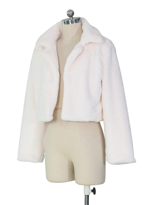 Women’s Faux Leather Lapel Short Jacket – Chic Cropped Biker Style