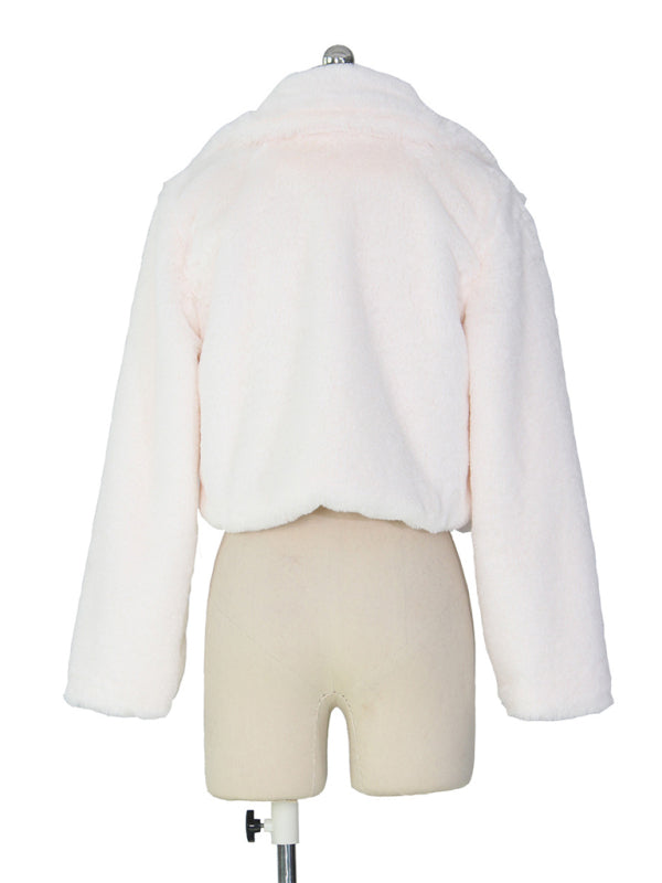 Women’s Faux Leather Lapel Short Jacket – Chic Cropped Biker Style