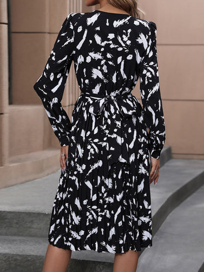 Neues, temperamentvolles, schwarzes Langarmkleid für Damen 