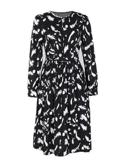 Neues, temperamentvolles, schwarzes Langarmkleid für Damen 