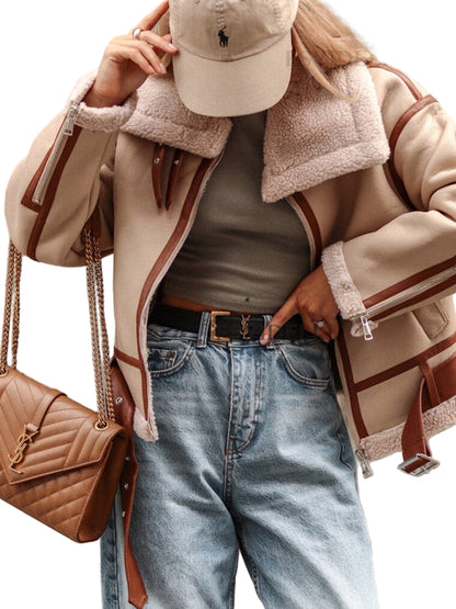 Women’s Lapel Lamb Wool Jacket – Streetwear Motorcycle Style