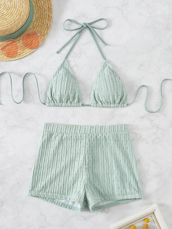 Feminine lace-up textured two-piece bikini