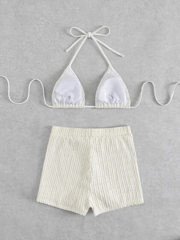 Feminine lace-up textured two-piece bikini