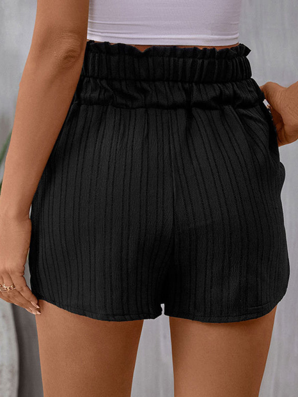 Women's New Casual Versatile Pocket High Waist Button Pleated Elastic Waist Shorts