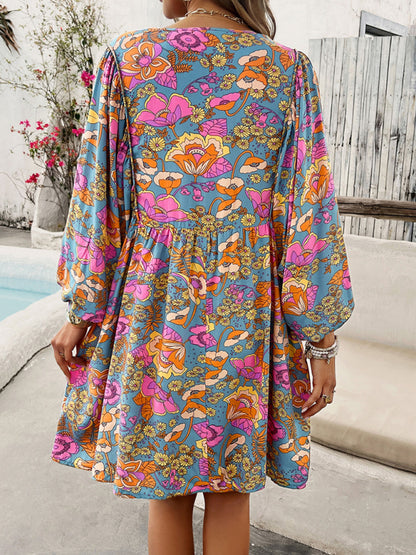Neues lockeres, lässiges Ganzkörper-Printkleid mit V-Ausschnitt 