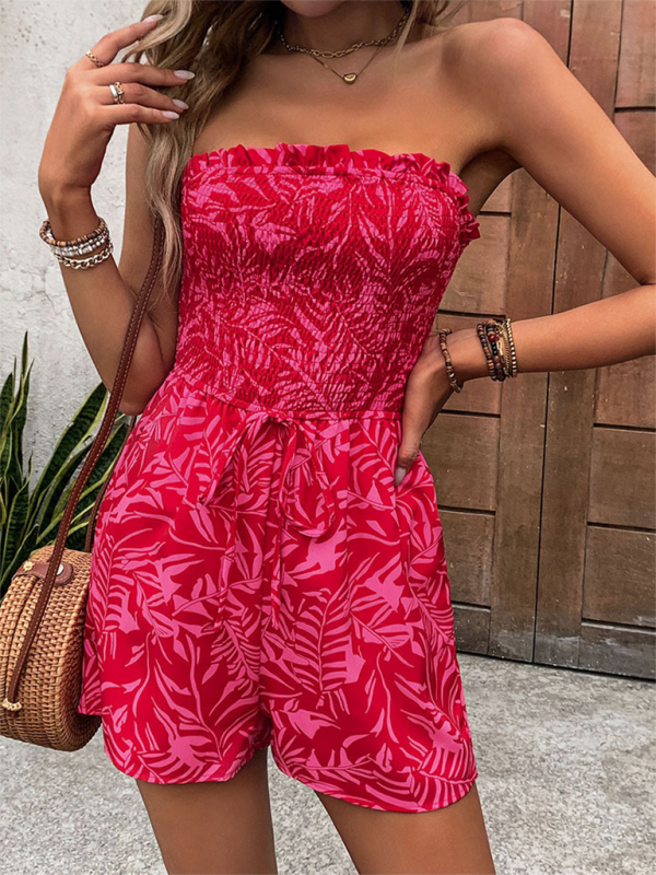 New women's one-shoulder elastic printed tube top jumpsuit