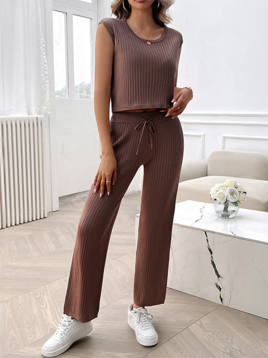 Women's round neck slim fit sweater suit