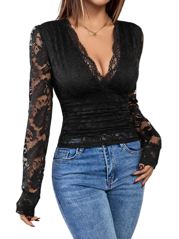 Women’s Black Lace Long Sleeve Top