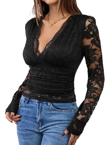 Women’s Black Lace Long Sleeve Top