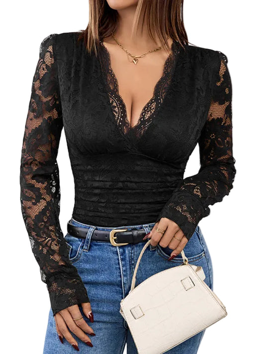 Women’s Black Lace Long Sleeve Top