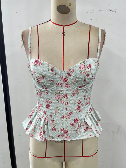 Women’s Floral Ruffled Backless Lace-Up Light & Sexy Summer Blouse