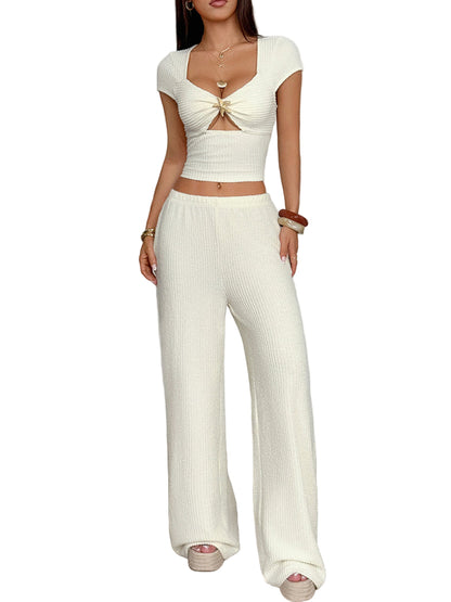Y2K Sports Style Two-Piece Set – Short-Sleeved Vest & Wide-Leg Pants