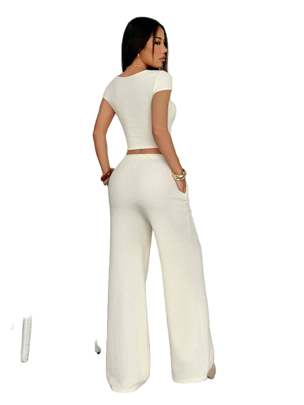 Y2K Sports Style Two-Piece Set – Short-Sleeved Vest & Wide-Leg Pants