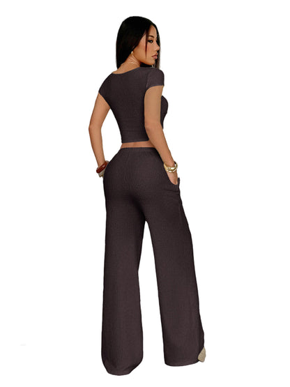 Y2K Sports Style Two-Piece Set – Short-Sleeved Vest & Wide-Leg Pants