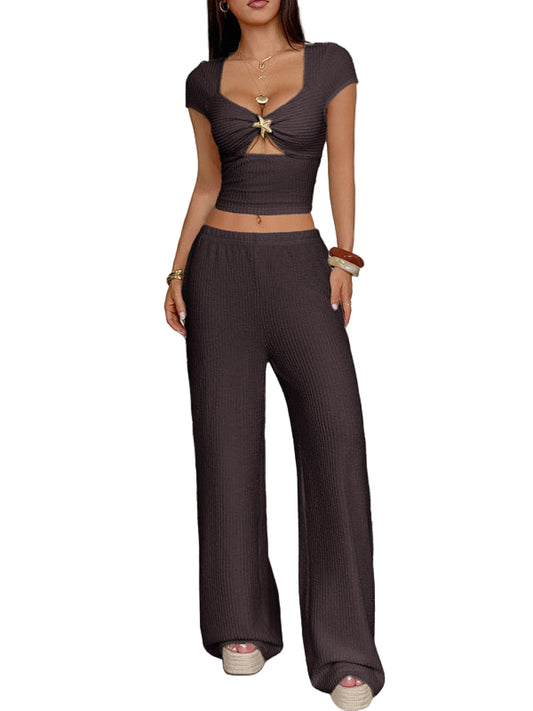 Y2K Sports Style Two-Piece Set – Short-Sleeved Vest & Wide-Leg Pants