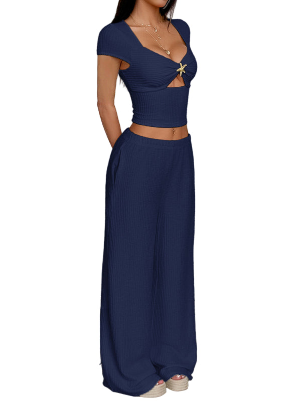 Y2K Sports Style Two-Piece Set – Short-Sleeved Vest & Wide-Leg Pants