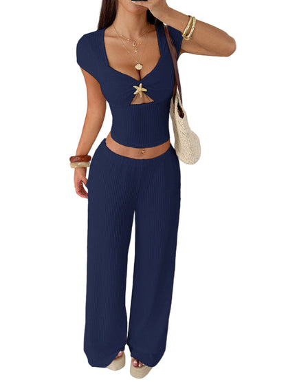 Y2K Sports Style Two-Piece Set – Short-Sleeved Vest & Wide-Leg Pants